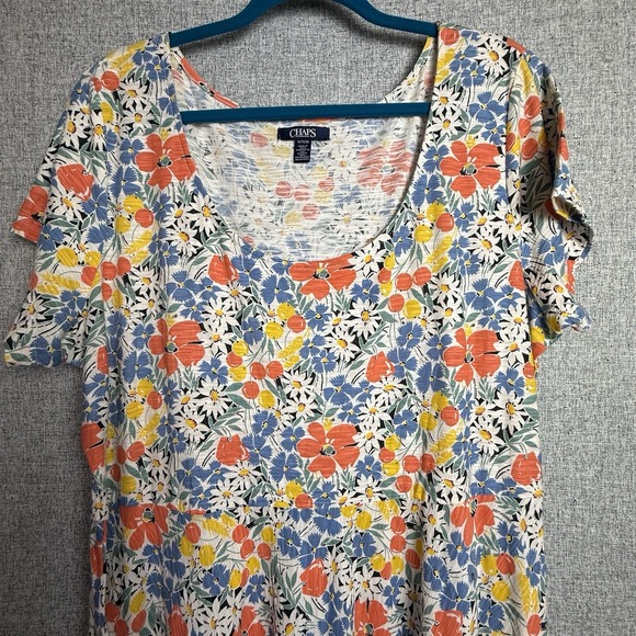 Chaps Maxi Dress Plus 1X Orange Yellow Blue Floral 100% Cotton Boho Hippie - Picture 1 of 7